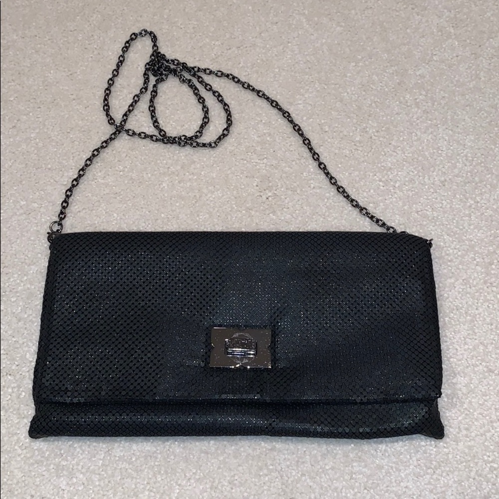 BCBG MaxAzria black metal chain link evening bag